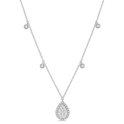 Diamond Drop Stations and Pear Pendant Necklace in 14K White Gold, 0.77cttw
