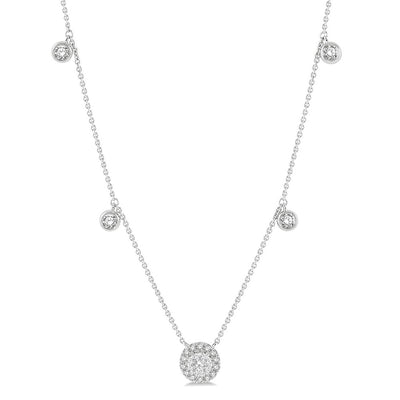 Five Diamond Station Necklace in 14K White Gold, 18"