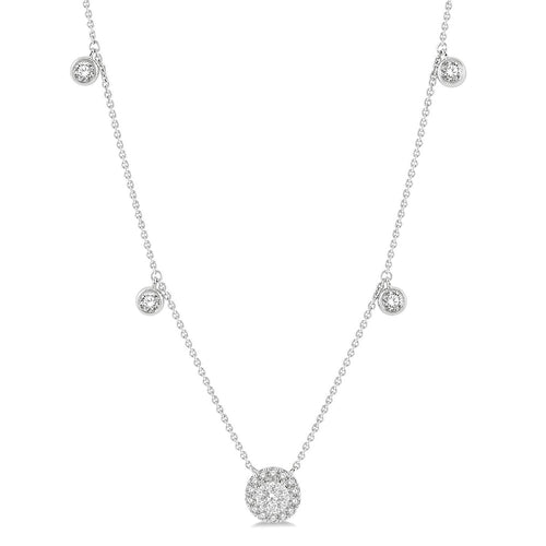 Bezel-Set Diamond Multi-Station Halo Cluster Pendant Necklace in 14K White Gold, 0.35cttw