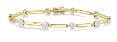 14K White and Yellow Diamond Paperclip Link Bracelet