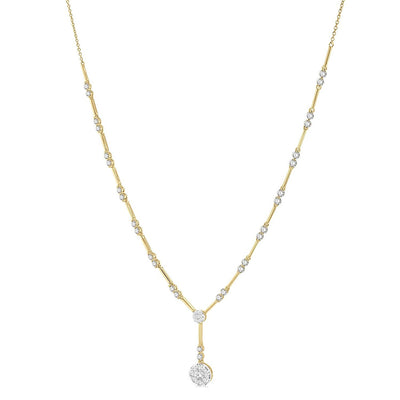 Diamond Bar Link Drop Cluster Necklace in 14K Two-Tone Gold, 1.85cttw