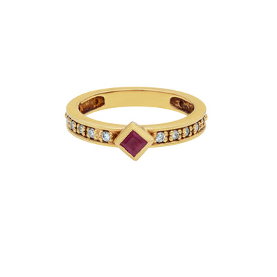 14K Yellow Gold Ruby and Diamond Estate Ring