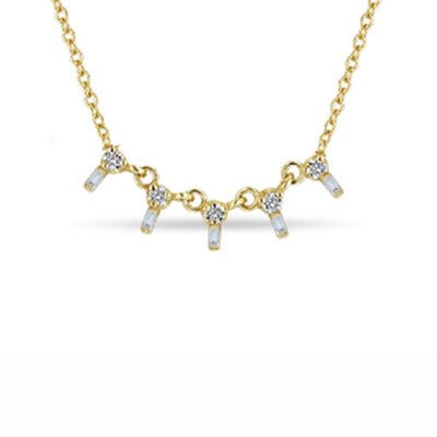 Baguette Diamond and Link Prong Set Diamond Necklace in 14K Yellow Gold, 0.13 cttw