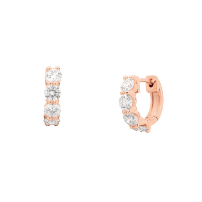 14K Rose Gold Diamond Huggie Hoop Earrings
