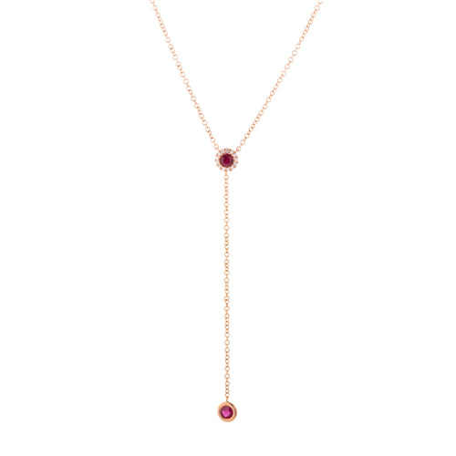 14K Rose Gold Ruby and Diamond Lariat Necklace