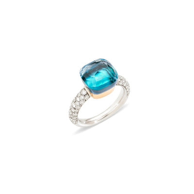 London Blue Topaz and Diamond Nudo Classic Ring in 18K Rose and White Gold
