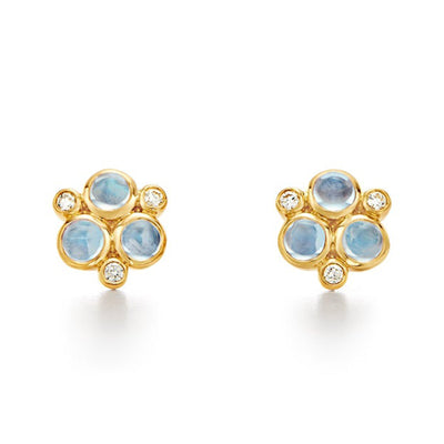 18 KARAT BLUE MOONSTONE AND DIAMOND CLASSIC TRIO EARRINGS