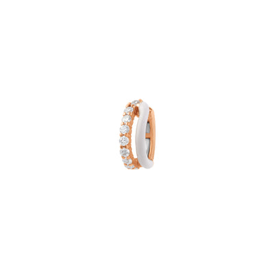 Diamond and White Enamel Single Ear Cuff in 18K Rose Gold