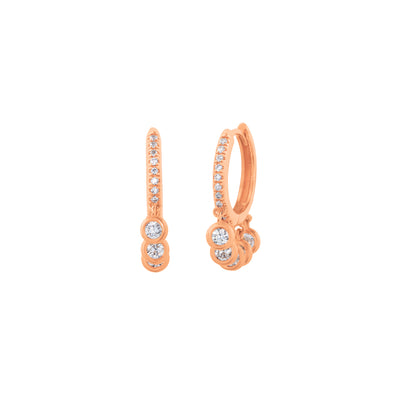 Diamond Hoop Earrings with Bezel-Set Diamond Dangles in 18K Rose Gold