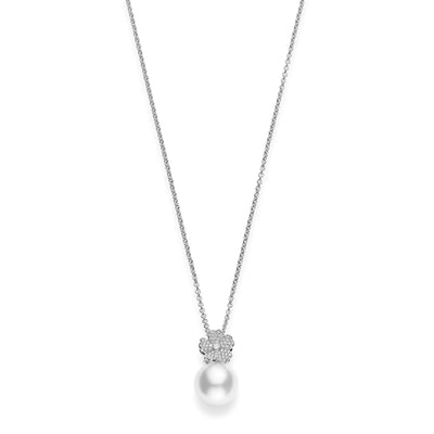 Cherry Blossom White South Sea Pearl and Diamond Pendant Necklace in 18K White Gold, 12MM