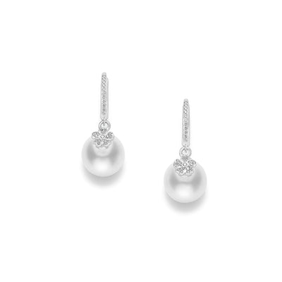 18K White Gold Cultured Pearl and Diamond  Earrings