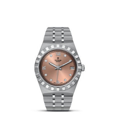 34MM Royal Steel Salmon Dial with Diamond Hour Markers and Date Indicator Watch by Tudor | M28400-0011