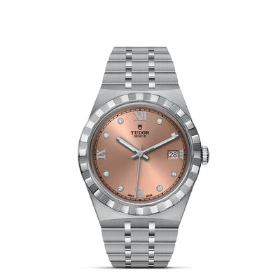 38MM Royal Steel Salmon Dial with Diamond Hour Markers and Date Indicator Watch by Tudor | M28500-0009