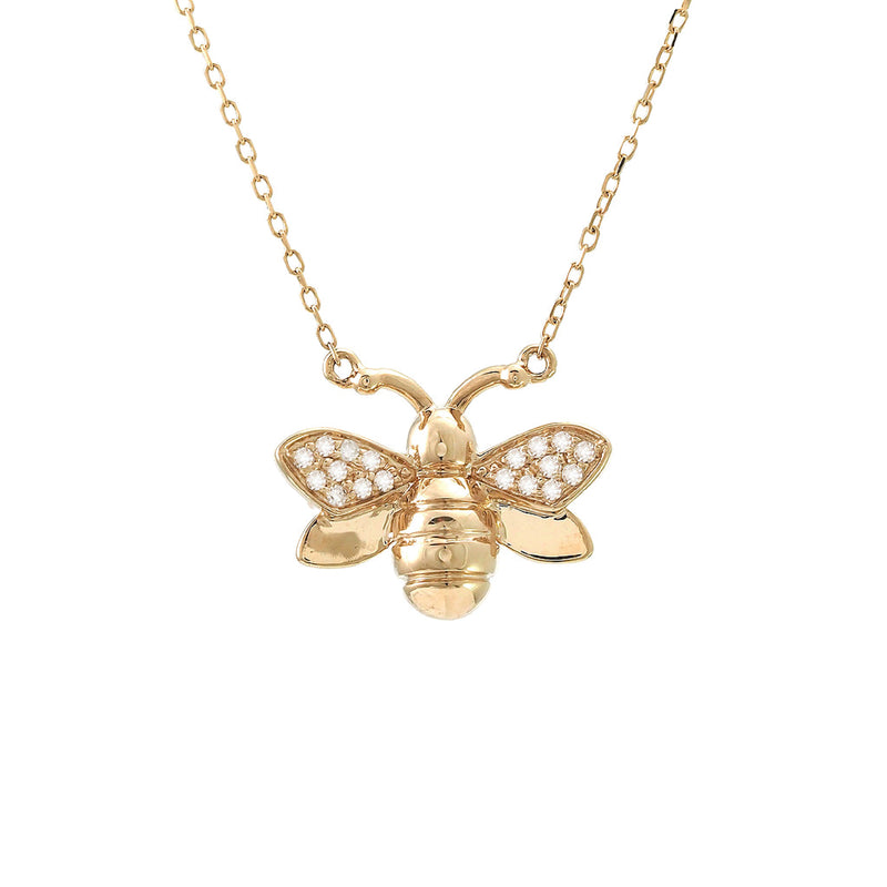 18K Gold Bumblebee Pendant with Diamond Eyes and Stinger - Me&Ro