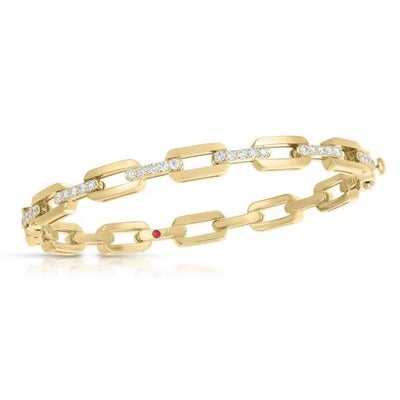 Navarra Hard Chain Link Diamond Bangle in 18K Yellow Gold