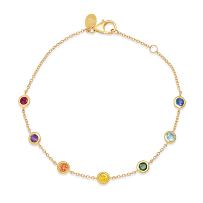 14K Yellow Gold Ruby and Amethyst  and Aquamarine and Sapphire Bracelet