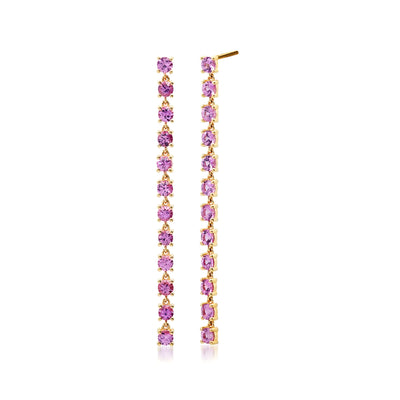 Pink Sapphire Link Earrings in 14K Yellow Gold
