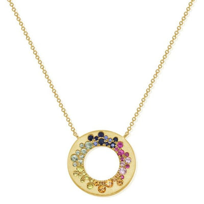 Sapphire Open Circle Pendant Necklace in 14K Yellow Gold