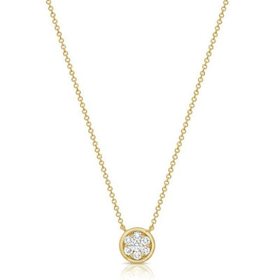 Diamond Circle Cluster Necklace in 14K Yellow Gold, 0.37cttw