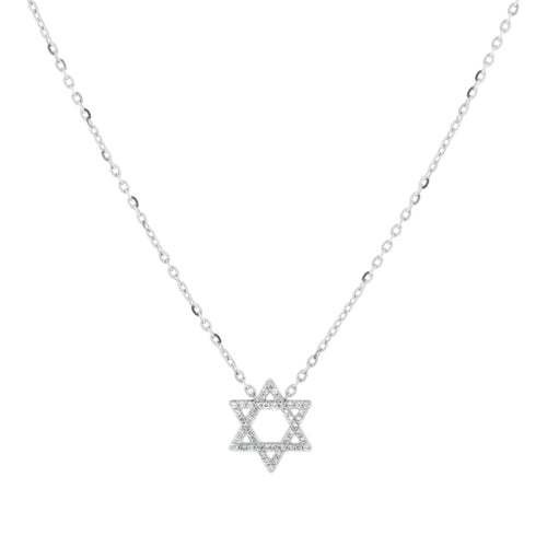 Diamond Star of David Necklace in 14K White Gold