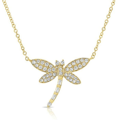 Diamond Dragonfly Necklace in 14K Yellow Gold