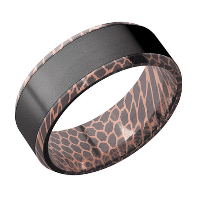 Men's Black Zirconium Inlaid Bevel Superconductor Band with Copper Matrix Sleeve