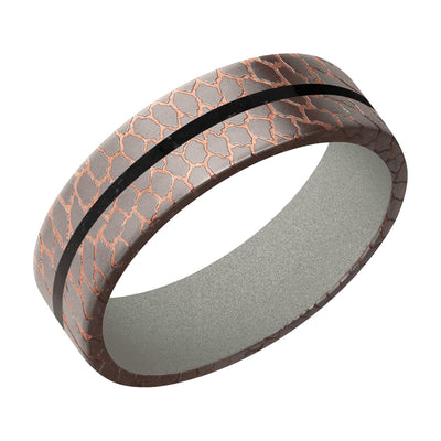 Men's Black Tourmaline Inlaid Superconductor Noir Flat Band with Gunmetal Gray Sleeve