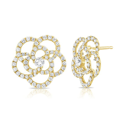 14K Yellow Gold Flower Diamond Earrings