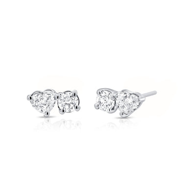 14K White Gold Diamond and Heart Earrings