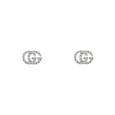 Gucci Diamond Running GG Stud Earrings in 18K White Gold