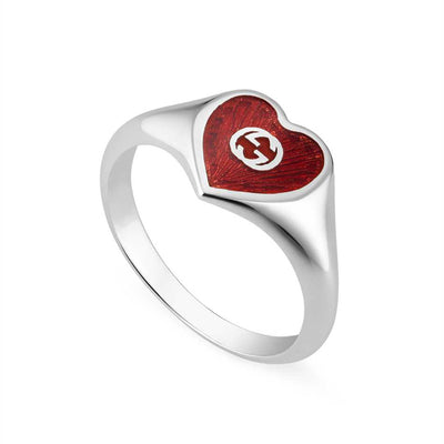 Gucci Red Enamel Heart Ring in Sterling Silver