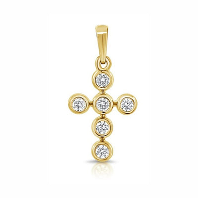 Bezel-Set Diamond Mini Cross Pendant in 14K Yellow Gold, 0.14cttw