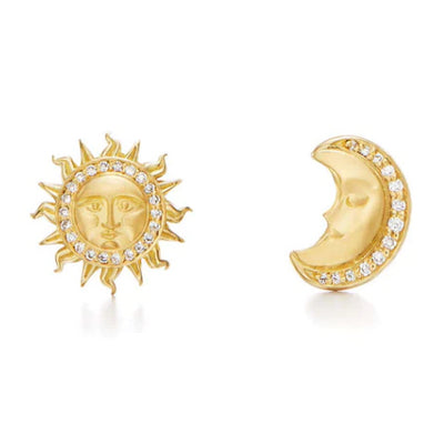 Sole Luna Diamond Accented Stud Earrings in 18K Yellow Gold