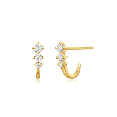 Petite Round-Cut Diamond Partial-Huggie Earrings in 14K Yellow Gold
