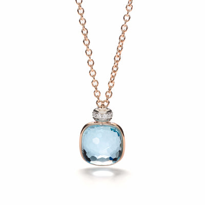 18" Two-Tone Blue Topaz and Diamond Nudo Pendant Necklace in 18K Rose and White Gold