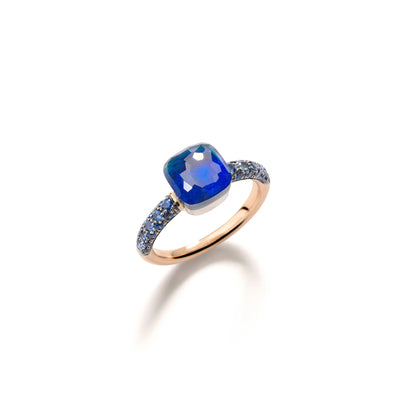Blue Topaz, Lapis and Sapphire Nudo Classic Ring in 18K Rose and White Gold