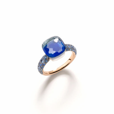 London Blue Topaz, Lapis and Sapphire Nudo Classic Ring in 18K Rose Gold