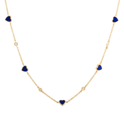 14K Yellow Gold Lapis and Diamond  Necklace