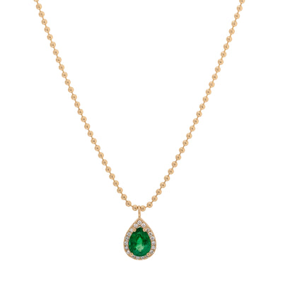 14K Yellow Gold Emerald and Diamond  Necklace