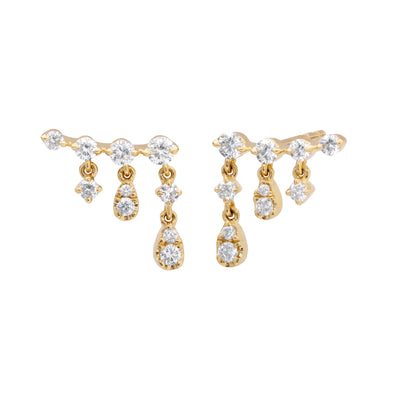 14K Yellow Gold Curved Diamond Dangle Earrings