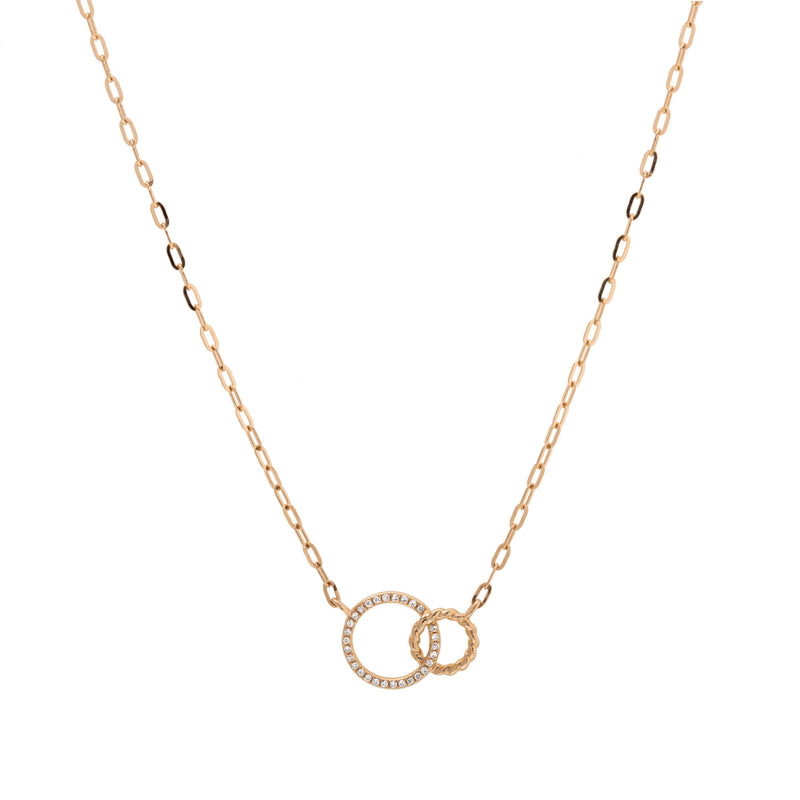 14K Yellow Gold Diamond Double Circle Necklace - Main Image