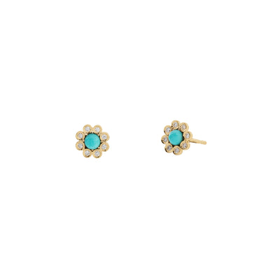 14K Yellow Gold Turquoise and Diamond  Earrings
