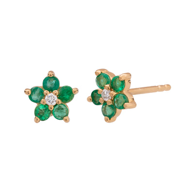 14K Yellow Gold Emerald and Diamond  Earrings