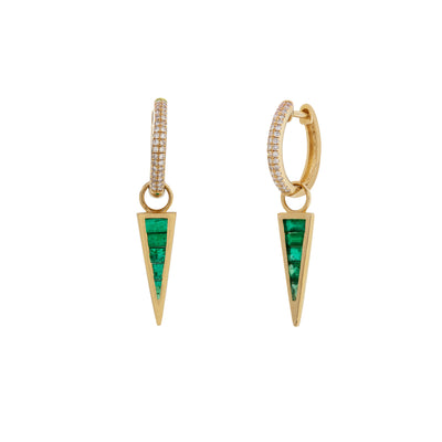 14K Yellow Gold Emerald and Diamond  Earrings