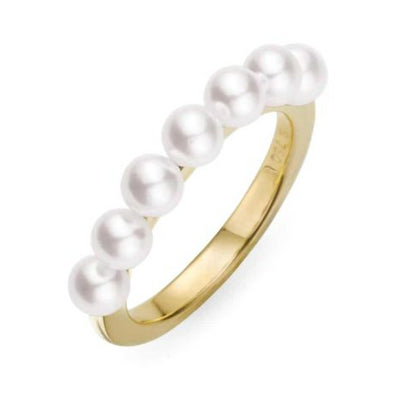 3.5MM Akoya Pearl Cluster Ring in 18K Yellow Gold