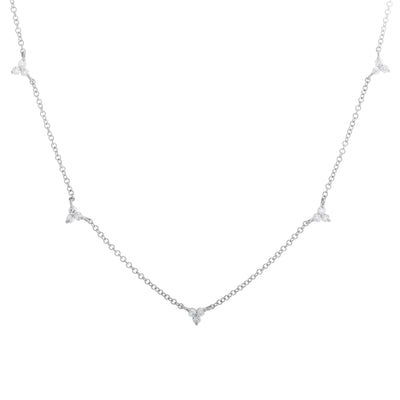 15 Round Diamond Trio Station Necklace in 14K White Gold