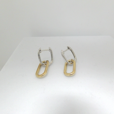Oblong Link Drop Hoop Earrings in 14K Two-Tone Gold