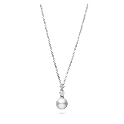 Morning Dew Akoya Cultured Pearl Drop Necklace in 18K White Gold, 6.75MM