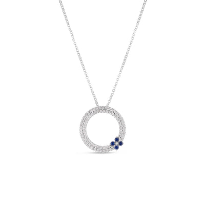 17" Love in Verona Diamond and Blue Sapphire Circle Necklace in 18K White Gold