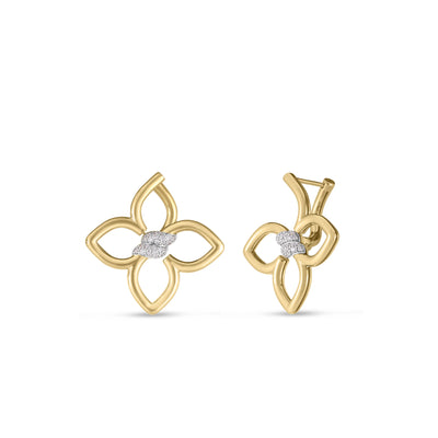 Cialoma Small Diamond Flower Earrings in 18K White and Yellow Gold